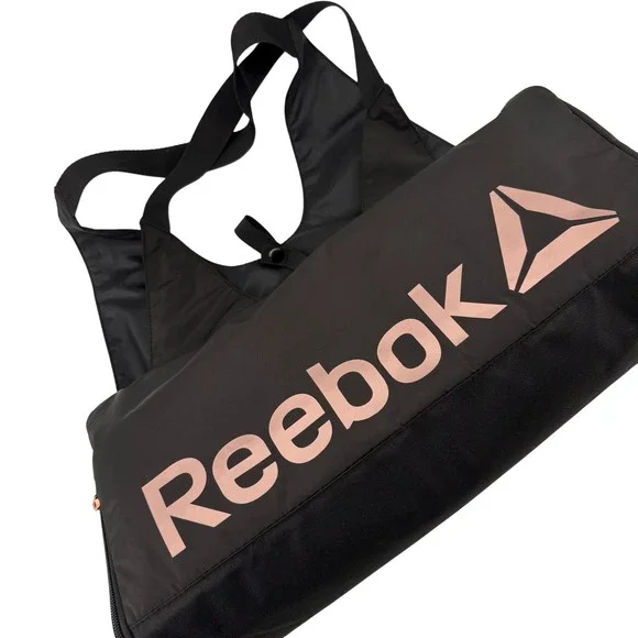 Reebok Women's Training Gym Bag Tote Travel Black Rose‎ Gold Logo Zip Closure