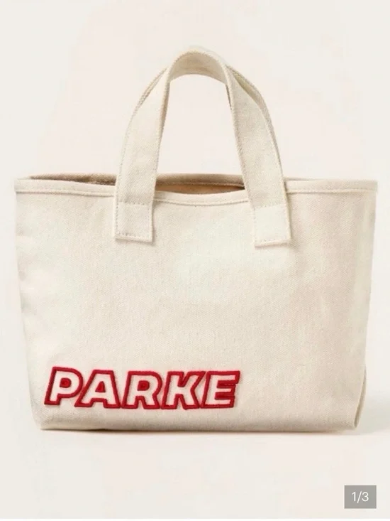 NWT Parke x Target Mini Cream Canvas Tote Bag with Red Embroidered Parke Logo