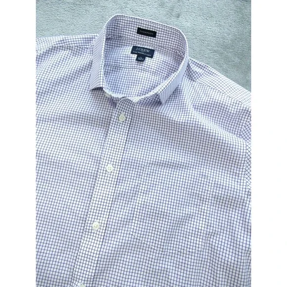 J. CREW Thompson Shirt Men’s Large 16-16.5 Wrinkle Free Long Slv Check Purple
