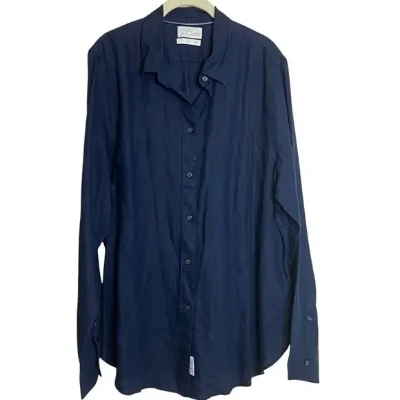 J Crew Mens Slim Fit Button Up Shirt 15T Baird McNutt Irish Linen Navy