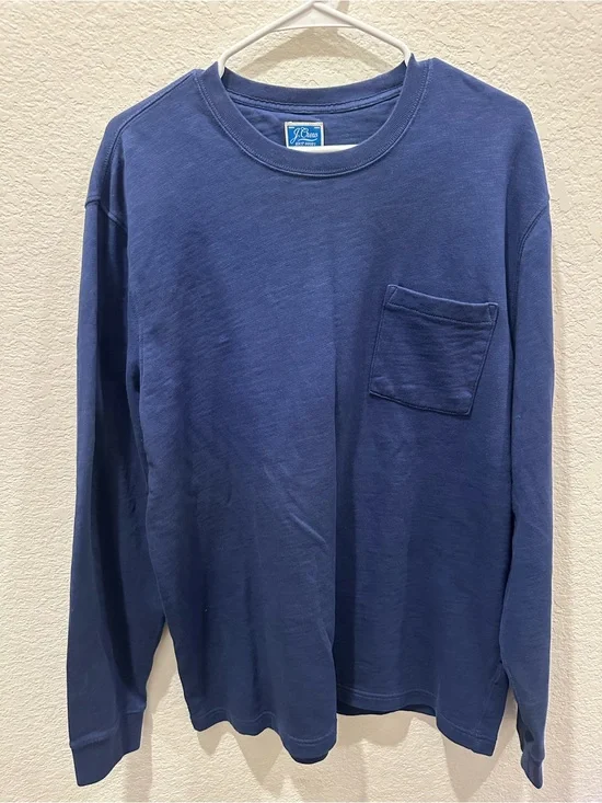 J.Crew Mens Navy Blue Slub Cotton Long Sleeve Pocket T-Shirt Size Large