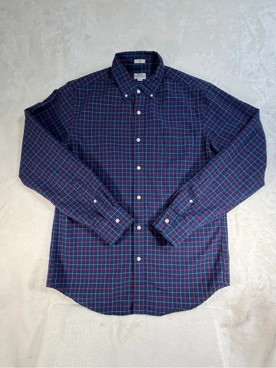 J. Crew Navy and Red‎ Plaid Button-Down Shirt - Size Medium