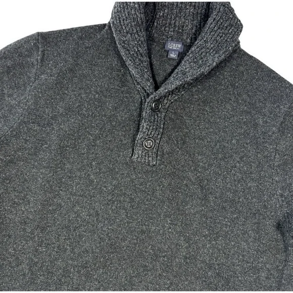 J‎ Crew Shawl Collar Sweater Mens Large Wool Blend Gray Grandpa Preppy Classic