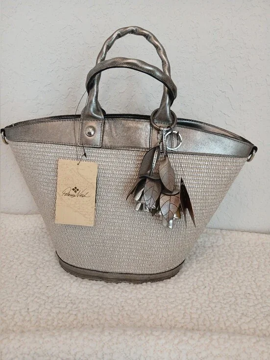 Patricia Nash Metallic Silver Emiliano NWT-Leather Flower Charm Not Included