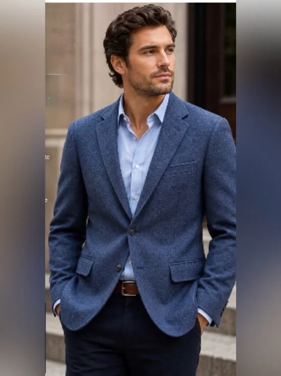 The J.Crew Men's Blue Wool Ludlow Blazer Suede Elbow Patches Size 38 S