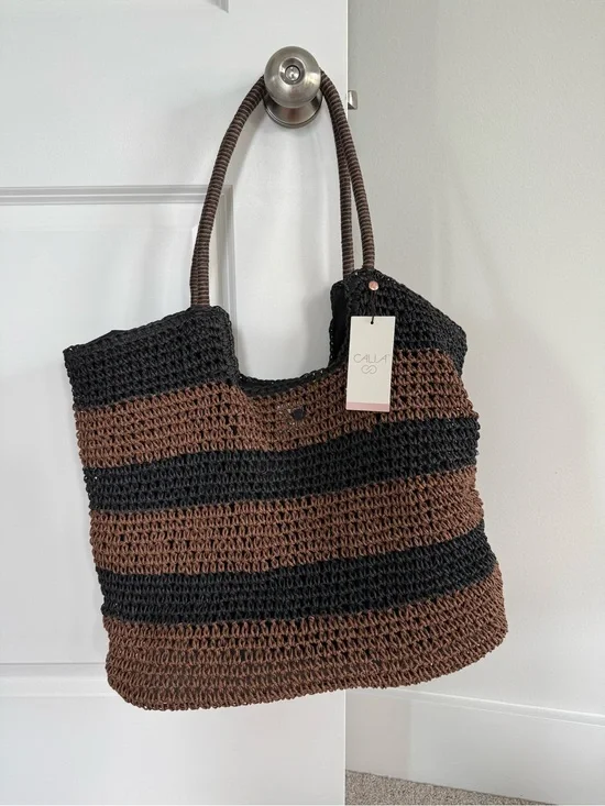 Calla Brown & Black Striped Crochet Tote