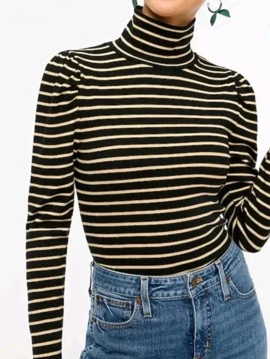 J. Crew Navy and Cream Striped Turtleneck Sweater - Men