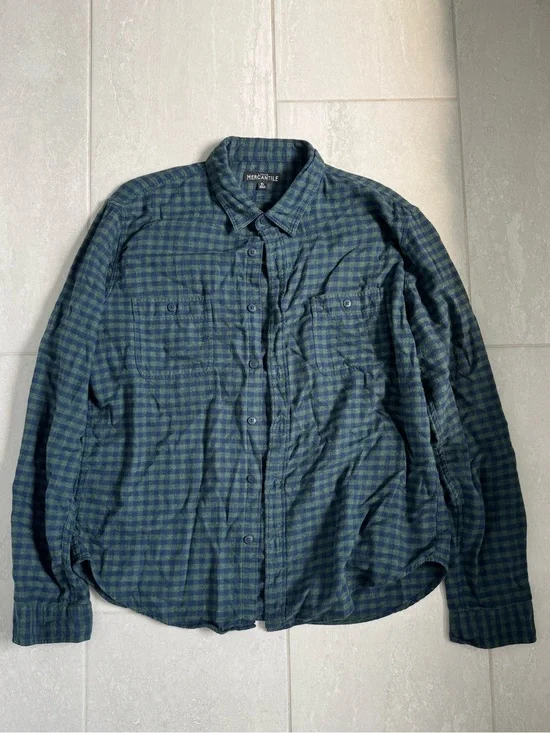 J. Crew Mercantile Blue and Green Plaid Flannel Button-Down Shirt