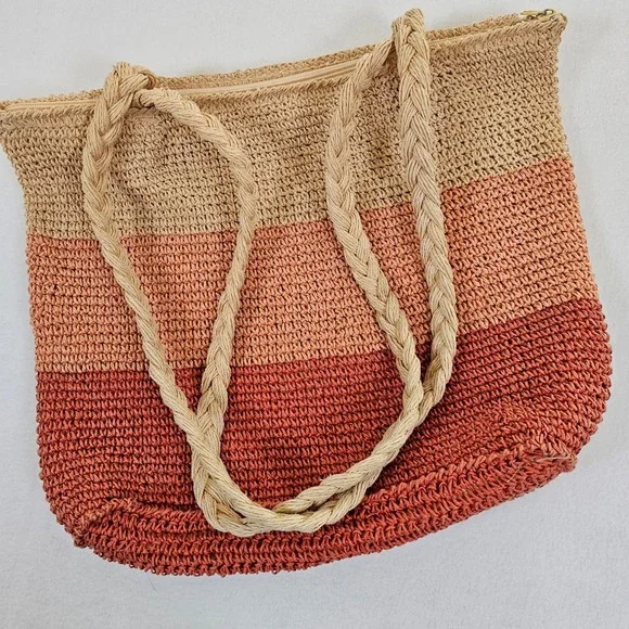 Unbranded Colorblock Straw Tote Bag‎ Sunset Ombre Crochet Beach Bag G50236204
