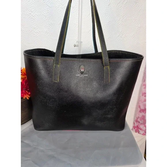 Kurt Geiger‎ London Richmond Shopper Tote Black Leather Rainbow Stitch Bag