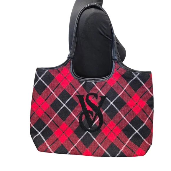 Victoria's Secret Red and Black Plaid Tote Bag