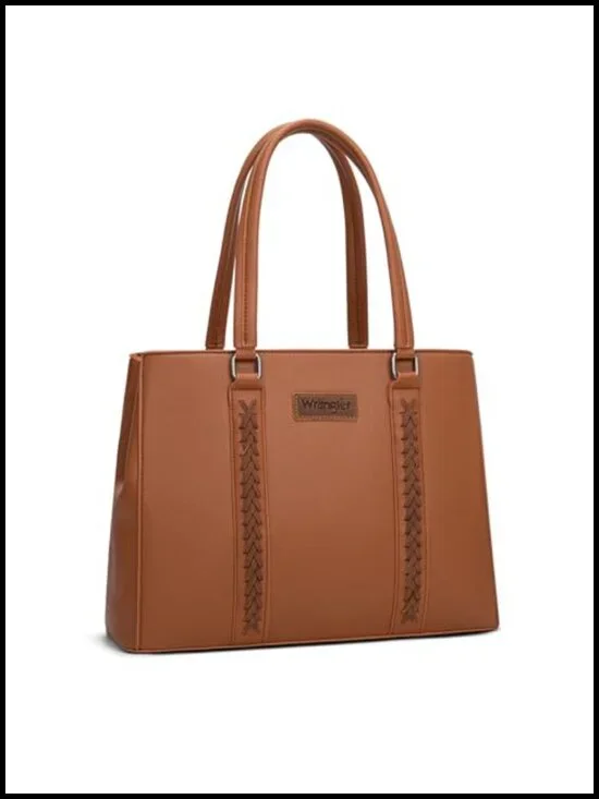 Faux Leather Whipstitch Tote Bag Double Compartment Laptop Purse Women