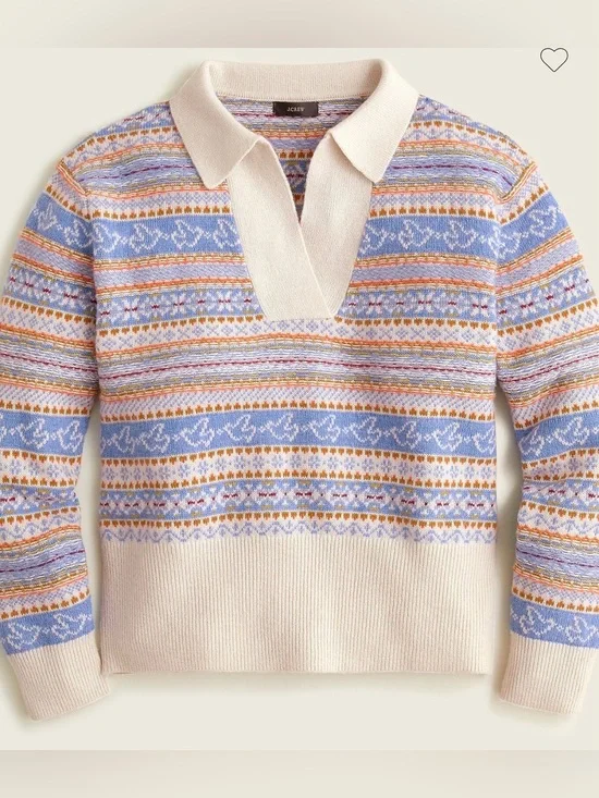 J.Crew 2021 Fair Isle Johnny Collar Wool Blend Multicolor Sweater Sz S