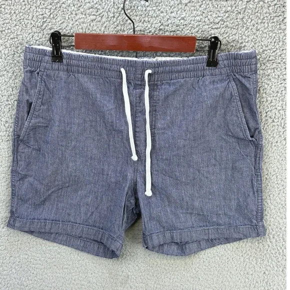 J. Crew Drawstring Chambray Shorts Mens L Blue Cotton Elastic Waist Casual