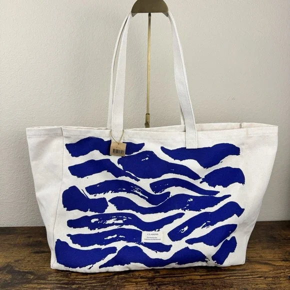 Clarins Canvas Tote Bag Blue Zebra Print Eco‎ Recycled Materials NWT Shopper