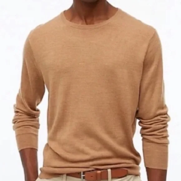 J. Crew Men's Cotton Garter-Stitch Crewneck Sweater Size XL Pullover Tan