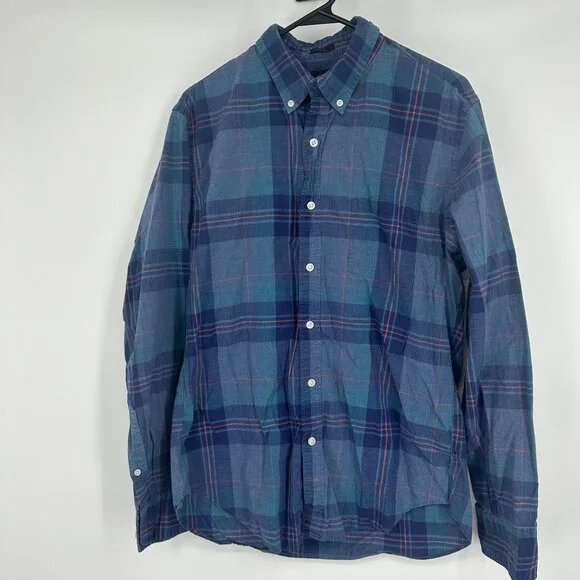 J. Crew Men's Plaid Button Down Shirt‎ Blue Size Large Slim