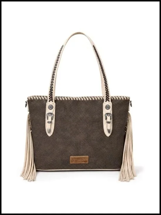 Western Fringe Tote Handbag with Whipstitch Detail Crossbody