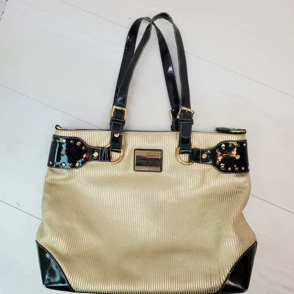 Carmen Steffens Leather Gold Striped Purse Black Leather‎ Accents