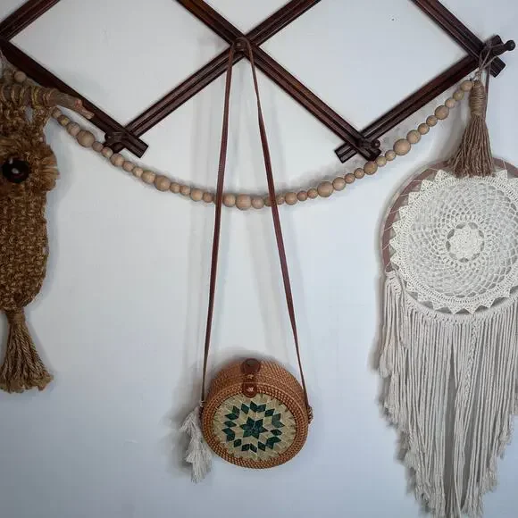 Handwoven Rattan Clutch Round Wicker Seashell Bag