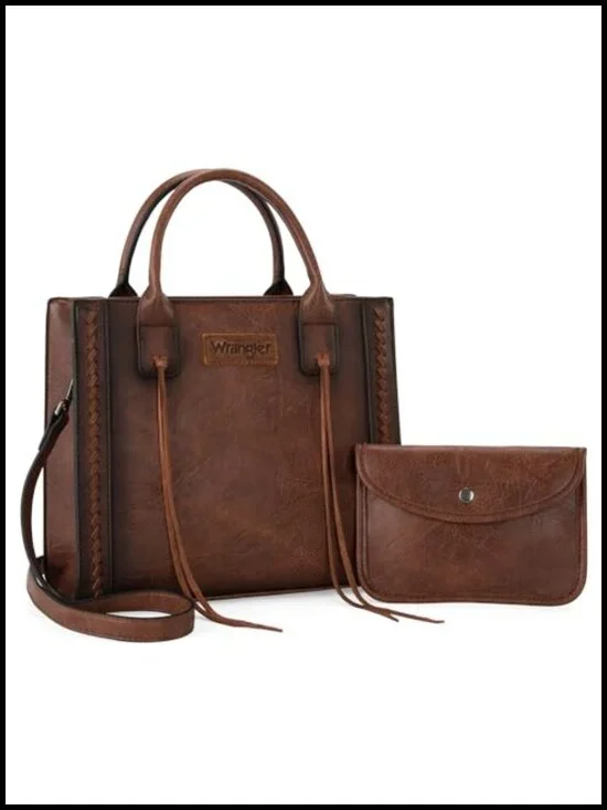 Women's Western Tote Bag with Wallet, Vegan Leather