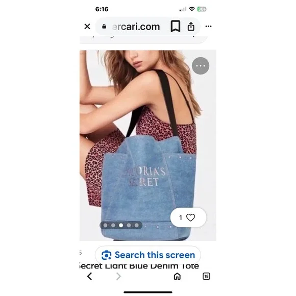 Victoria's Secret Blue Denim Studded Shoulder Tote Bag‎ With Pockets NWOT