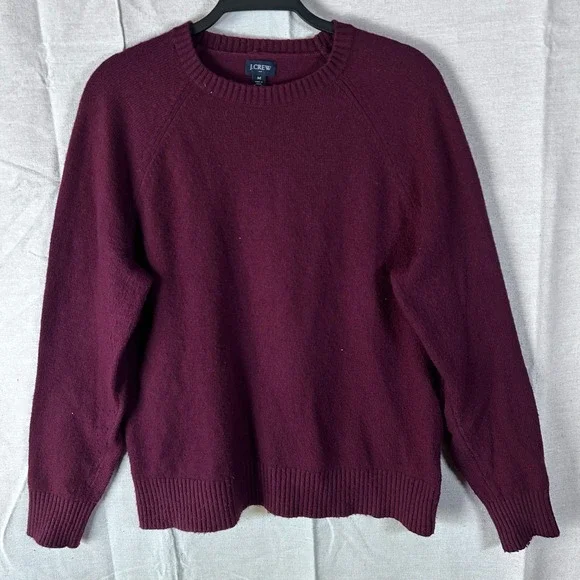 J. Crew Lambswool Blend Raglan Crewneck Sweater Burgundy Maroon Women's‎ Size M