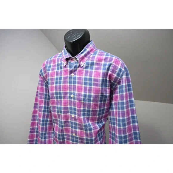 J. Crew Button Up Dress Shirt Mens XL Purple Blue Plaid Tailored Cotton EUC
