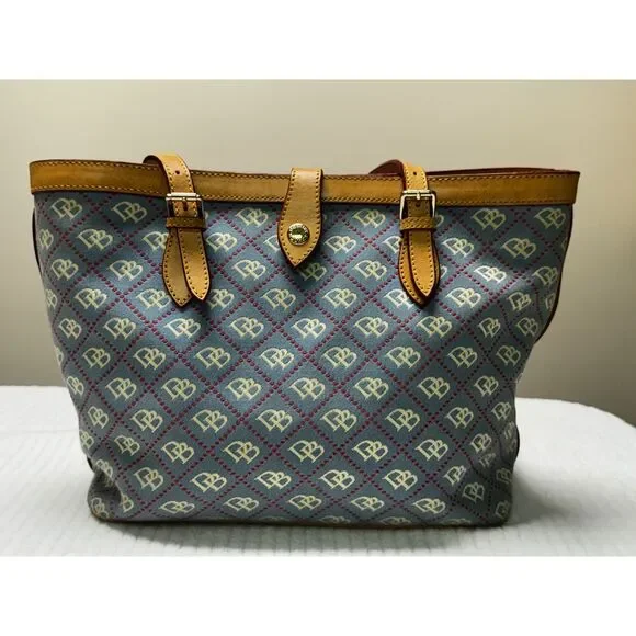 DOONEY & BOURKE East West Monogram Tote Blue/Tan Leather