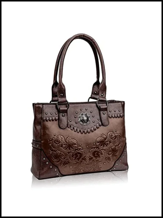 Western Tote Bag for Women Large Vintage Embossed Flower Concho Studs Top