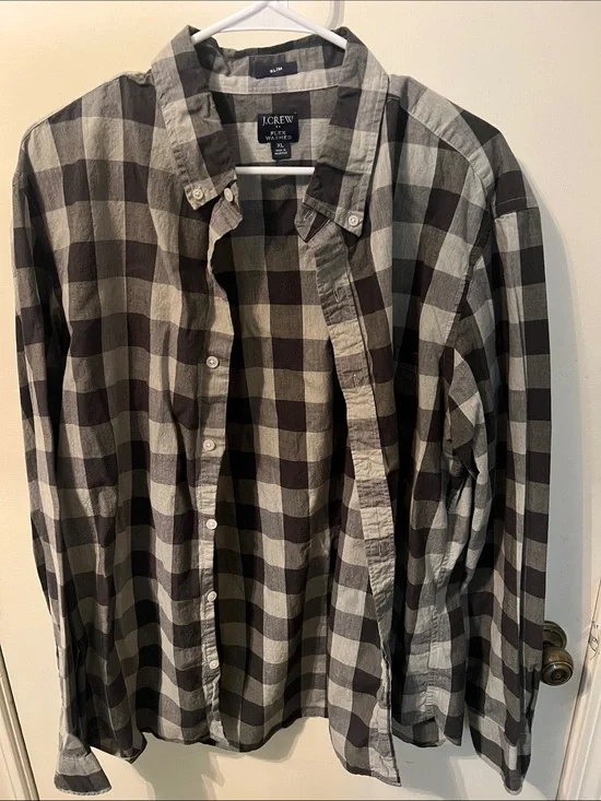 J. Crew Black and Gray Plaid Button-Down Shirt