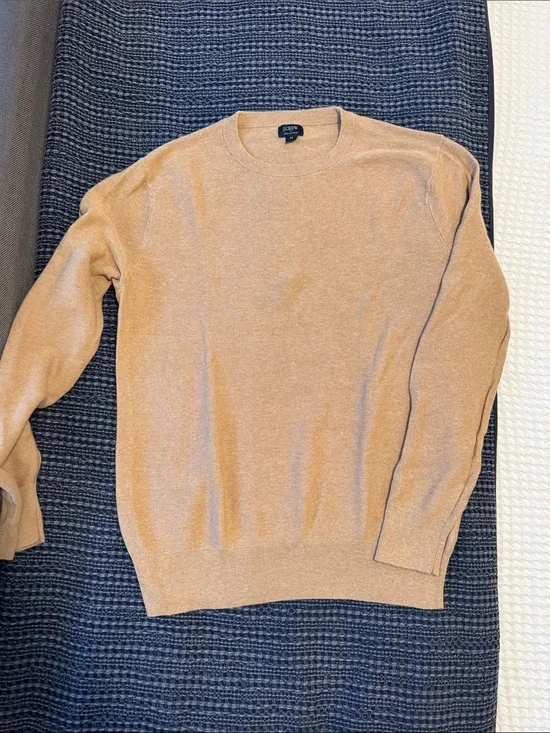 J. Crew Men’s Lightweight 100% Cotton Crewneck Sweater in Heather Stone/Tan sz M