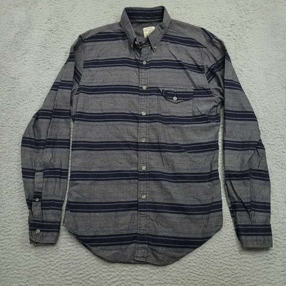 J Crew Workshirt Mens S Striped Gray Blue Long‎ Sleeve Button Up Casual