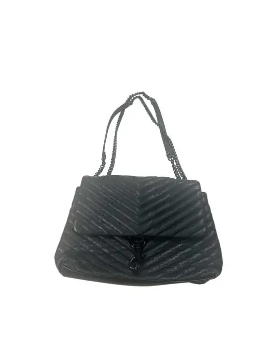 Rebecca Minkoff Edie Flap Medium Leather Shoulder Bag‎ All Black Hardware EUC