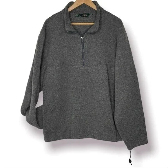 90s Vintage J Crew Fleece Pullover Jacket Grey Men's X-Large Tall Half Zip