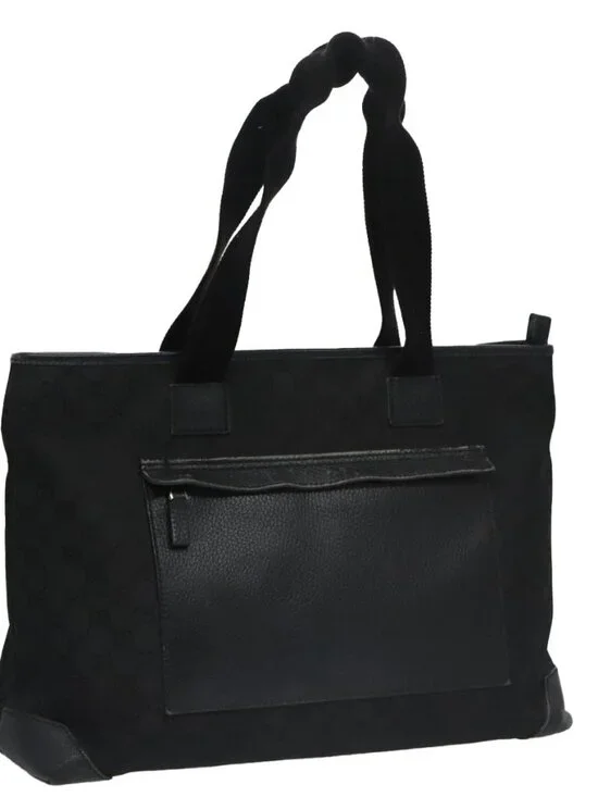 GUCCI GG Canvas Tote Bag Outlet Black Silver 180449 Auth ep7007