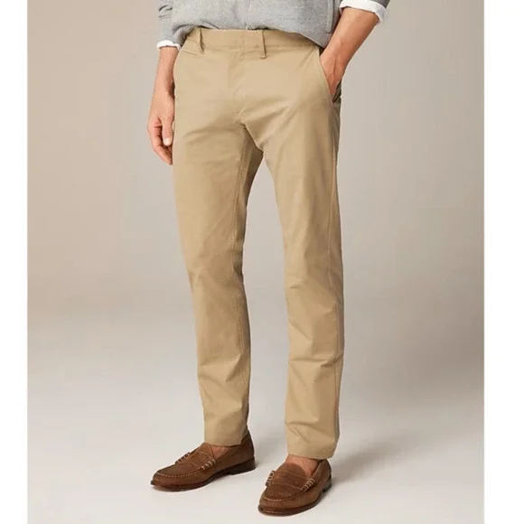 J.Crew 484 Slim-Fit Tech Pants Mens 31x32 Tan Stretch Chino Straight Leg Zip Fly