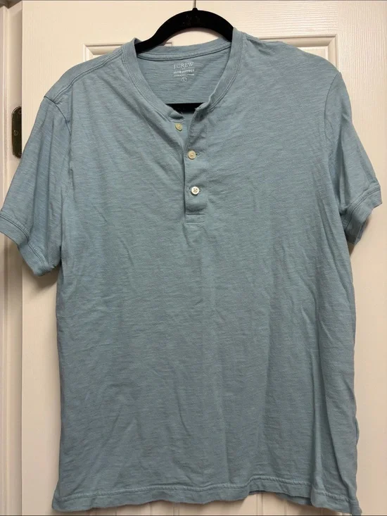 J. Crew Men's Light Blue Short-Sleeve Henley Button-Down