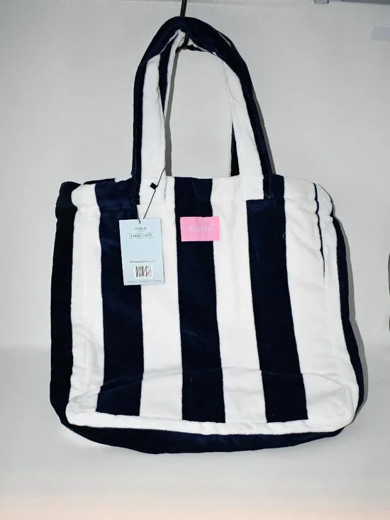 AQUA Striped Terry Beach Tote in Navy NWT Details: 100% cotton