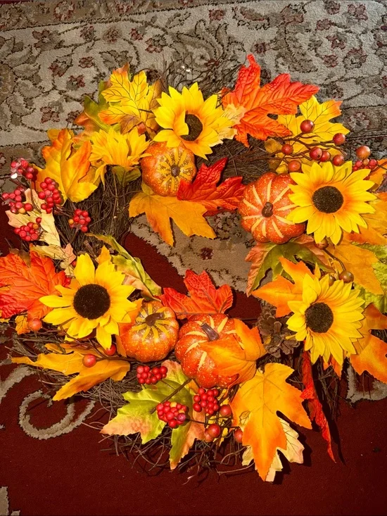 Autumn Sunflower & Pumpkin Wreath - Yellow & Orange