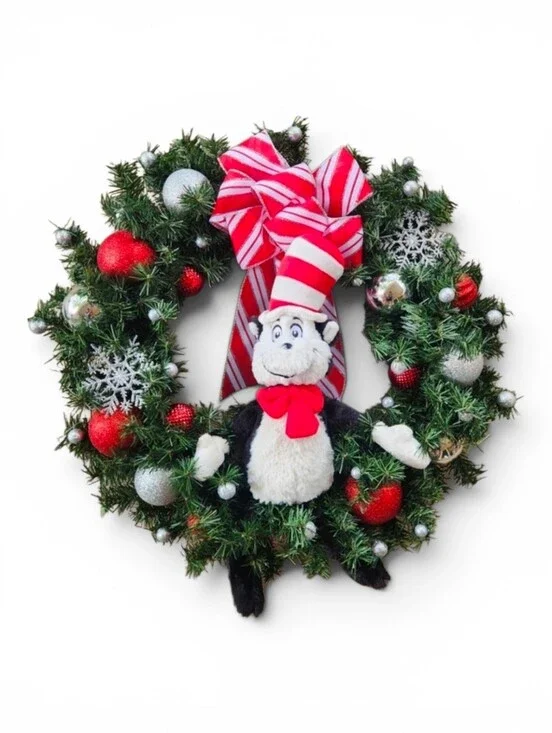 Cat in the Hat Red White Striped Christmas Wreath