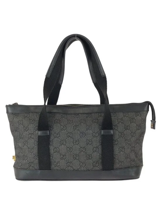 Gucci Black Gold GG Canvas Leather Handle Tote Bag