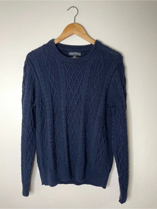 J. Crew Mercantile Men’s Navy Cable Knit Crewneck fisherman Sweater