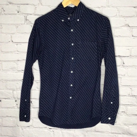 J Crew Mercantile Navy Print Casual Long Sleeve Button Down Shirt Small