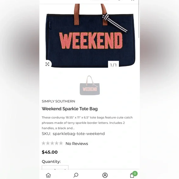 Simply southern weekend sparkle tote. NWT . Retsil‎ 51