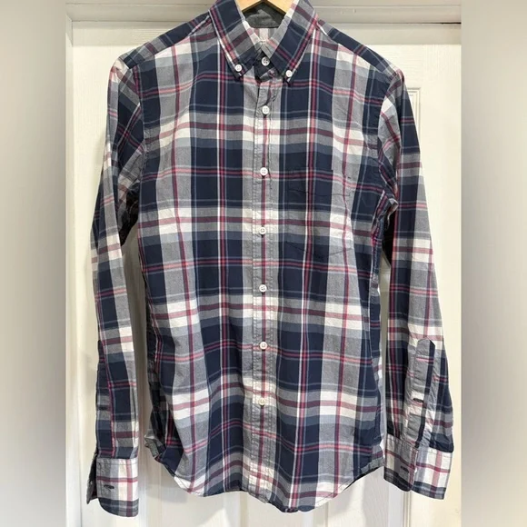 J. Crew Navy and Red Plaid Button Down Shirt