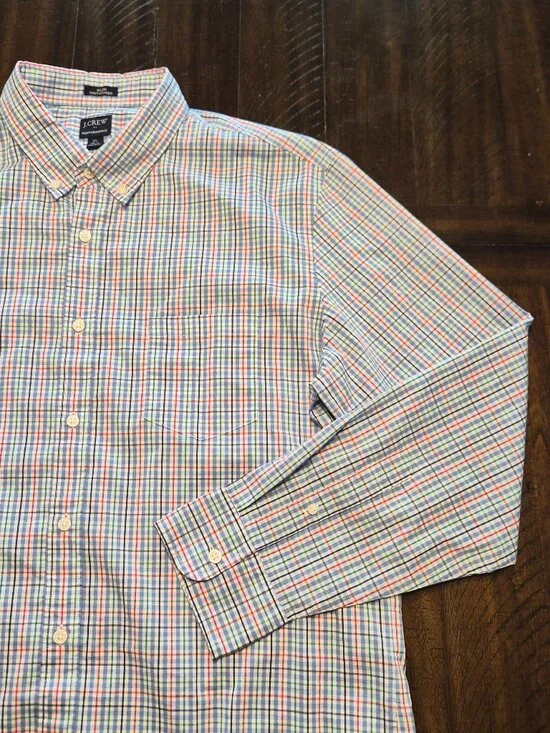 J.Crew Mens Performance Slim Untucked Button Shirt Size XL Check Stretch G675