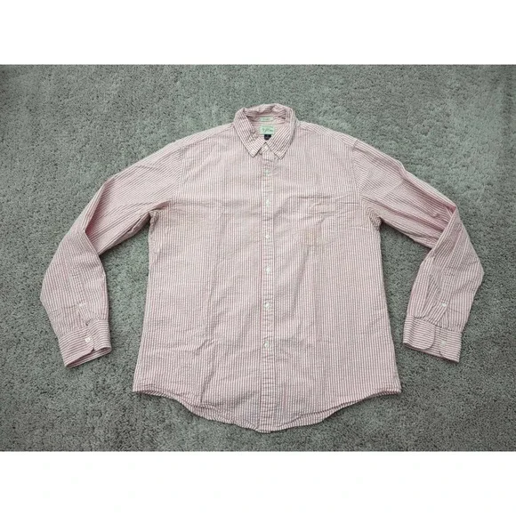 J Crew Button Up Shirt Mens Large Pink Striped Classic 100% Cotton Preppy Casual