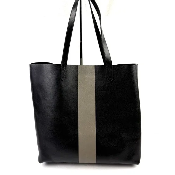 Madewell Transport Paint‎ Stripe Tote Bag Black Gray Leather Urban Commuter