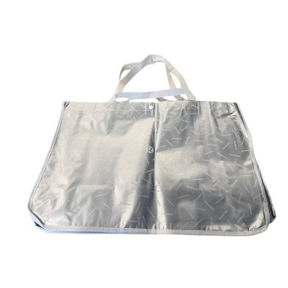 Lululemon‎ Reusable XL Shopping Tote Bag Large Metallic Silver Logo Shopper New
